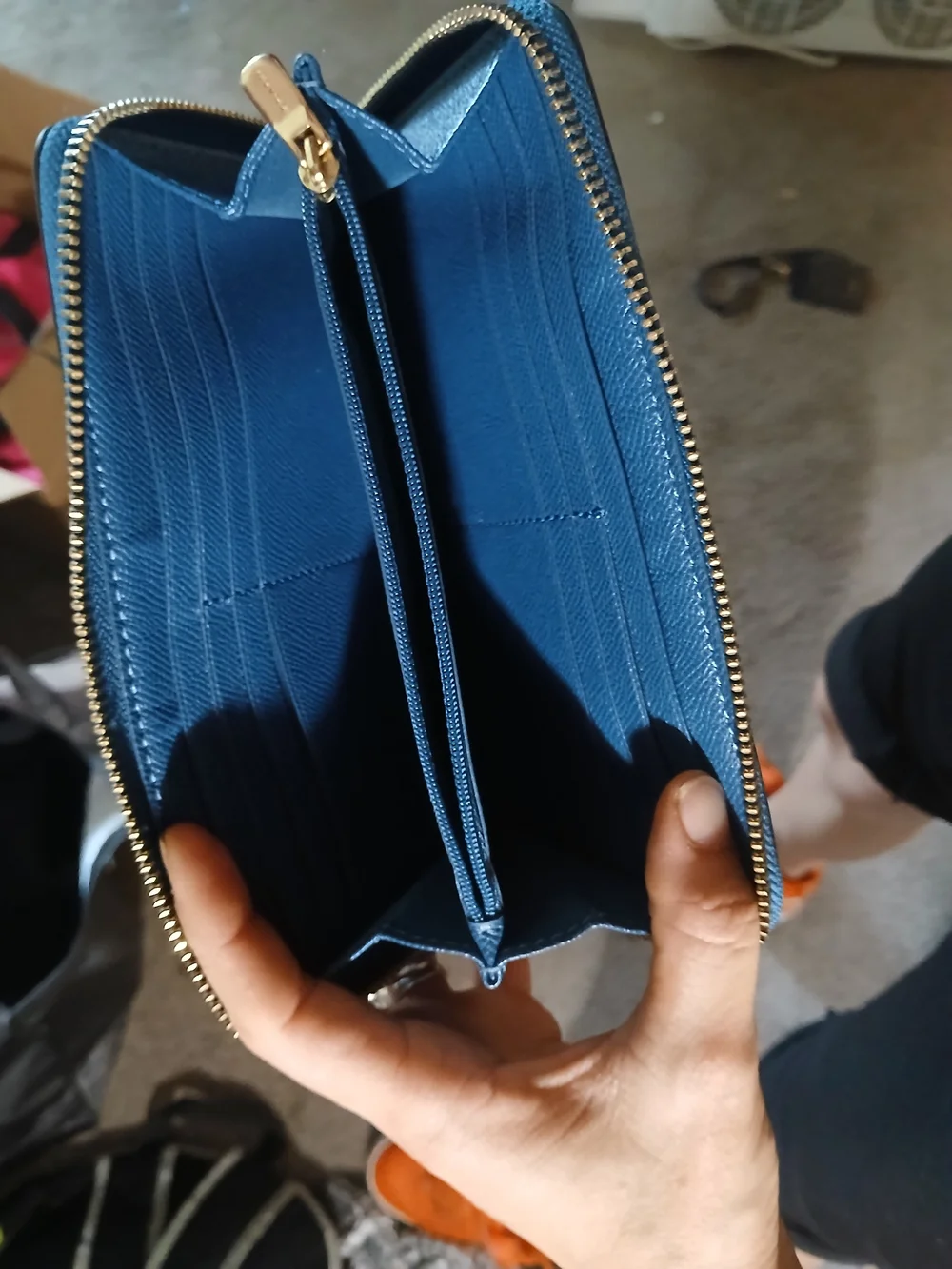 Coach Blue Saffiano Leather Zip Wallet